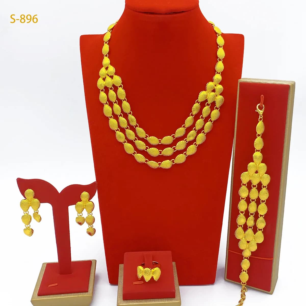 Set di gioielli da sposa con perline a goccia d'acqua da donna in oro 24 carati AU999 - Perline delicate, set da 4 pezzi, fascino delicato da sposa