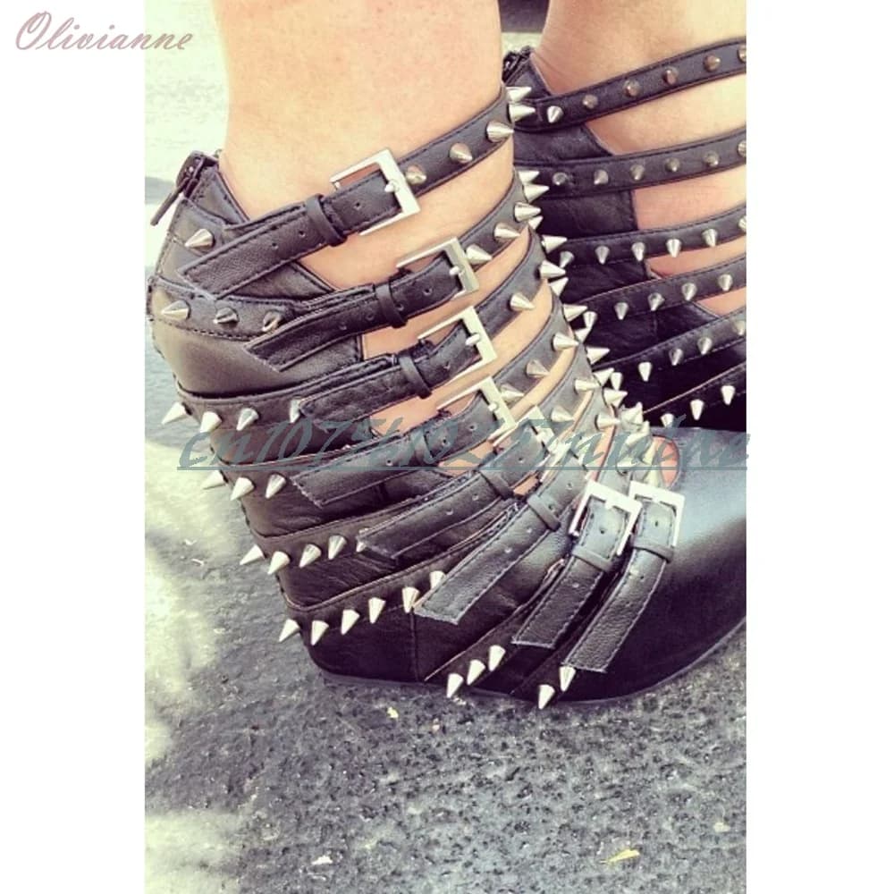 Sandali Sexy con Borchie Rotonde e Cinturini Multipli, Zeppa con Tacco Alto, Scarpe da Donna Sexy 2026, Zapatos Para Mujeres