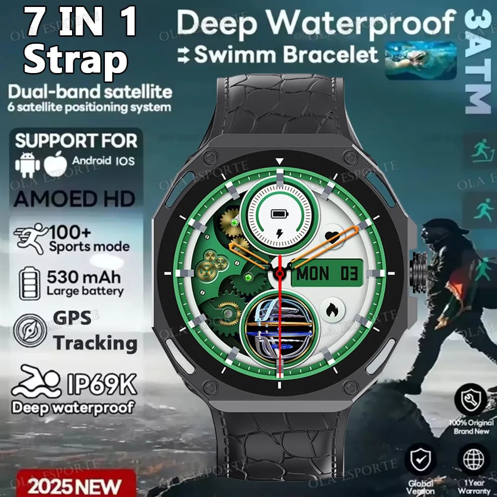 7 IN 1 cinturino Smart Watch uomo schermo AMOLED frequenza cardiaca AI assistente vocale traccia GPS Smartwatch chiamata Bluetooth orologio da polso da donna