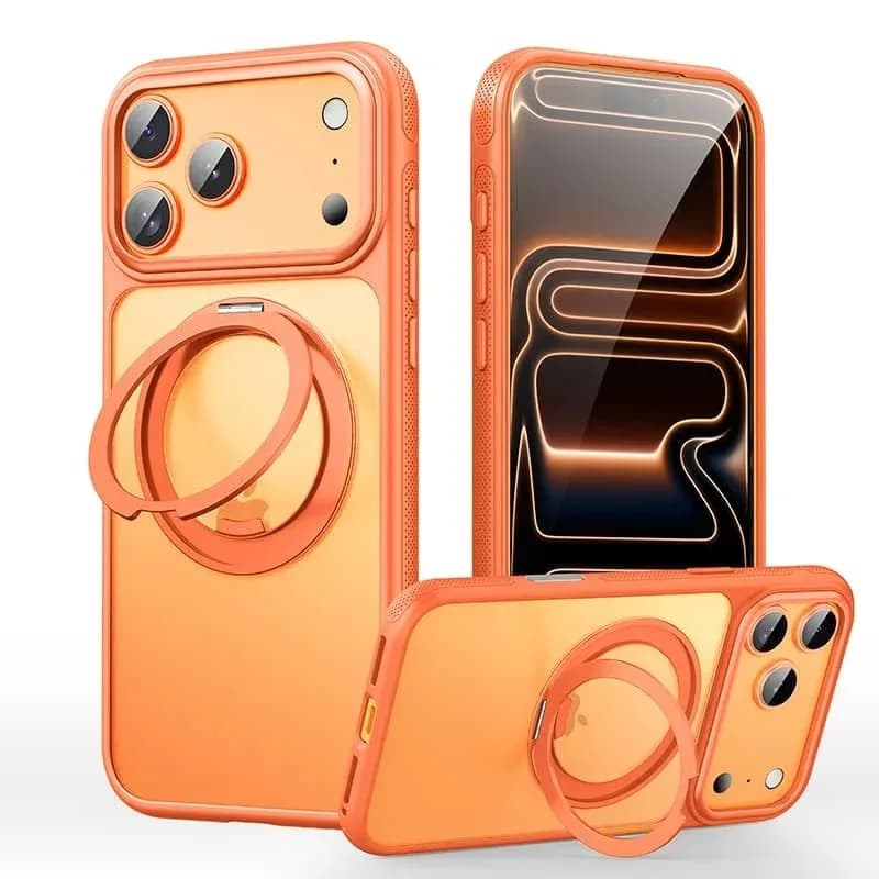 Custodia Magnetica Trasparente Colorata per iPhone 17 16 15 Pro Max Air 16E 17E per Magsafe con Protezione a 360° ° Cover Posteriore con Supporto Girevole
