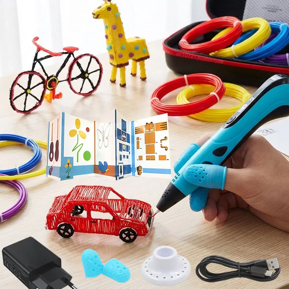 3D Pen for Children with LED Display, Power Adapter, Travel Case, PLA Filament - Popular Gift for Christmas and Birthday