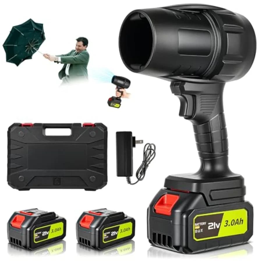 Soffiatore per foglie senza fili 100.000 RPM, soffiante portatile con 2 batterie da 3.0Ah e caricabatterie rapido, soffiante leggero per giardino