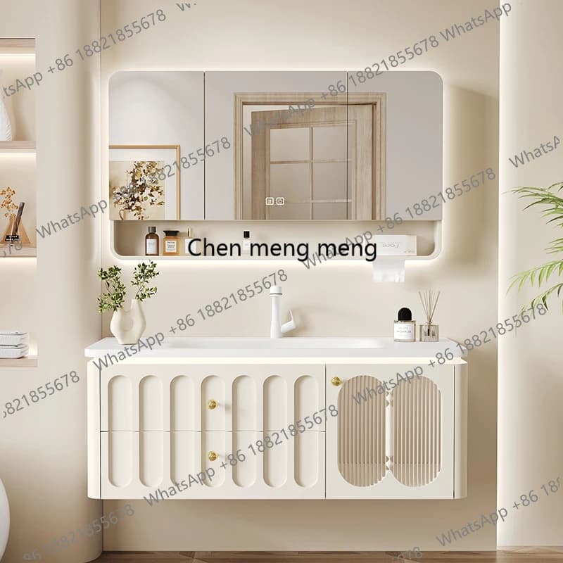 Mobile Bagno Sospeso Moderno con Specchio, Lavabo e Cassetti Contenitori - Arredamento per Bagno