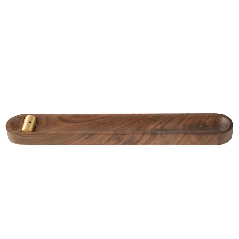Walnut Brass Tip Incense Burner, Horizontal Stick Tray, Zen Household Ash-catching Incense Desktop Ornament