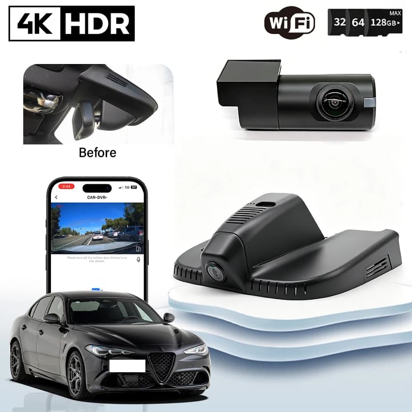 Per Alfa Romeo Giulia/Stelvio Quadrifoglio QV Veloce Sprint NUOVO! Videocamera DVR per auto 4K 2160P Plug and Play, Dashcam