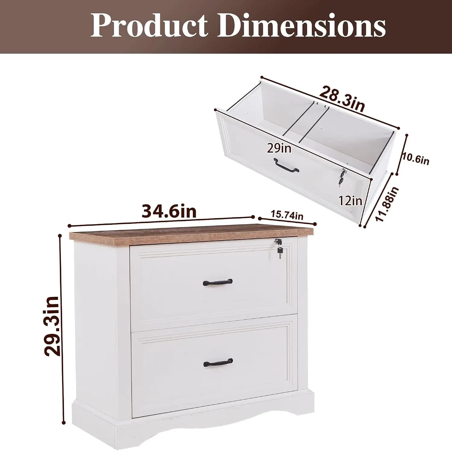 Farmhouse Wood File Cabinet With Lockable Drawer & Hanging Folders, Lateral Filing For Home Office Letter/Legal/A4, Customized