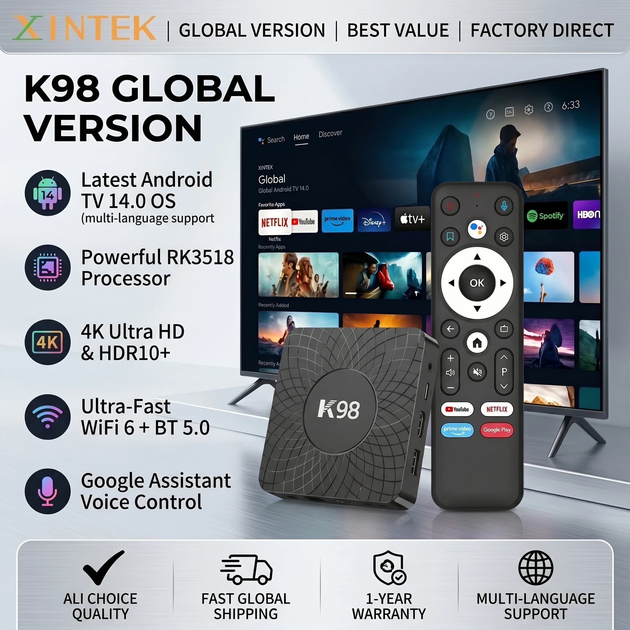8GB RAM 128GB ROM RK3518 4K HDR Smart TV Box 2026 Kowankit K98 Android 16 OS Dual 5G Wifi BT50 Voice Remote Set Top Box Home Use