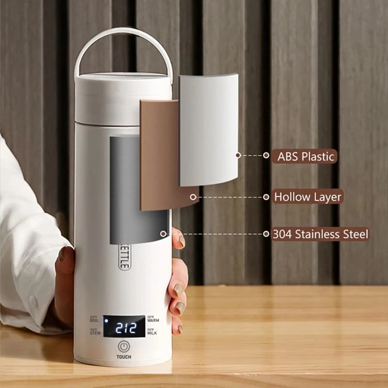DT39 Portable Travel Electric Kettle 4 Temperature Control 300W 304 Stainless Steel Hot Water Boiler Flip Lid 220V EU Plug with
