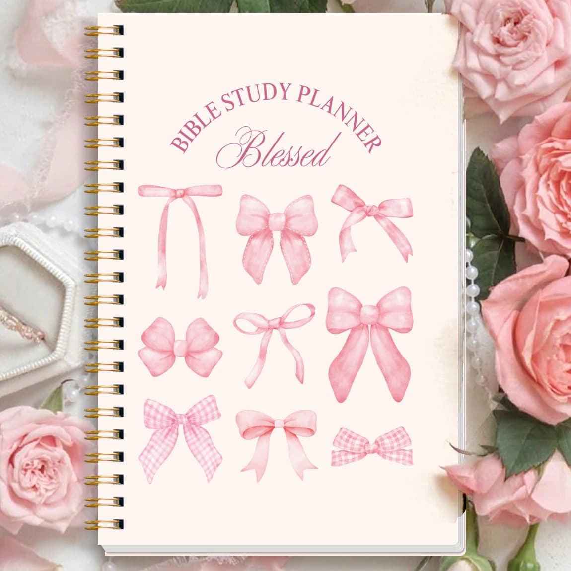 Agenda per lo Studio della Bibbia A5, Quaderno a Spirale Rosa con Fiocco, Diario Devozionale Cristiano, Metodo SOAP, Appunti di Preghiera e Scritture, Regalo per Donne