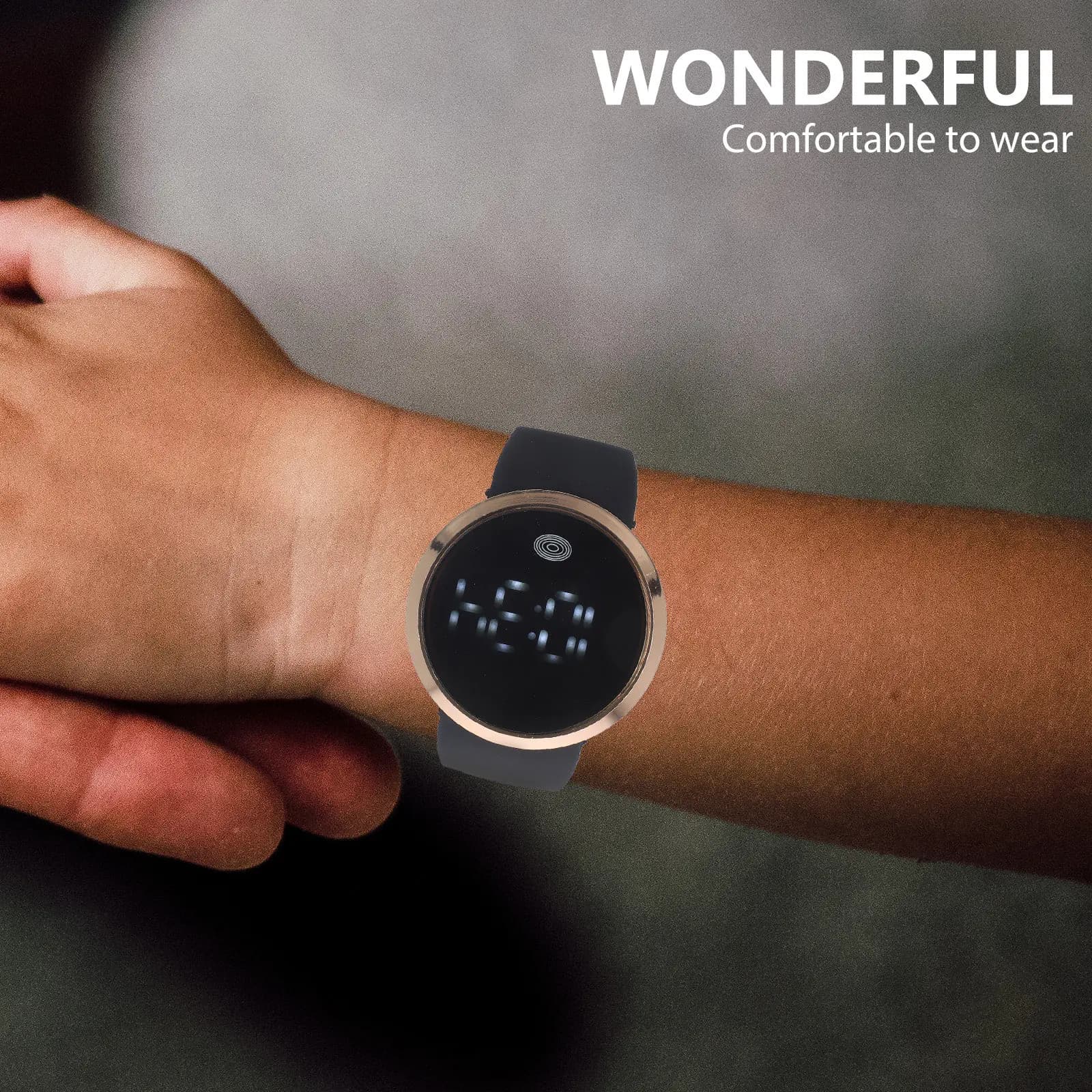 LED electronic watch with PU strap, touch screen, alloy, digital, wrist, for men and women, fashionable gift, black, smart