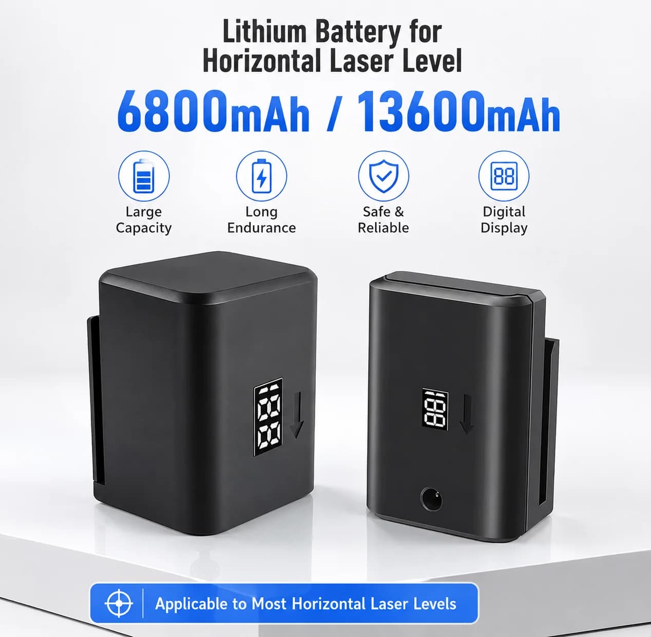 6800/13600mAh Rechargeable Laser Level Battery, Large Capacity Li-ion Battery for 8/12/16 Lines 3D Green Beam Self-Leveling Tool
