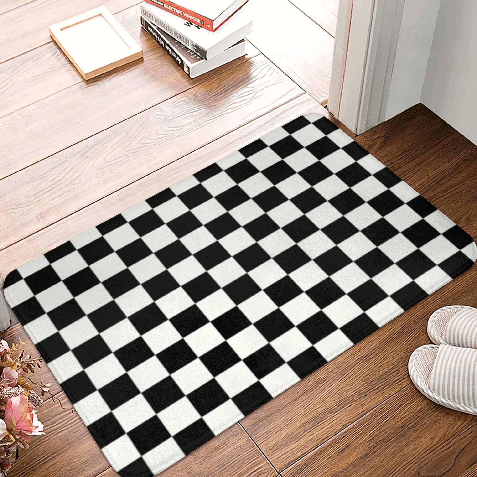 Tappetino per porta anteriore classico a scacchiera antiscivolo per interni assorbente scacchiera zerbino cucina camera da letto ingresso tappeto
