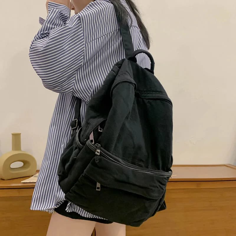 Zaino semplice in tela tinta unita per donna borsa per Laptop Vintage per studenti universitari zaino da viaggio per donna Kawaii zaino moda