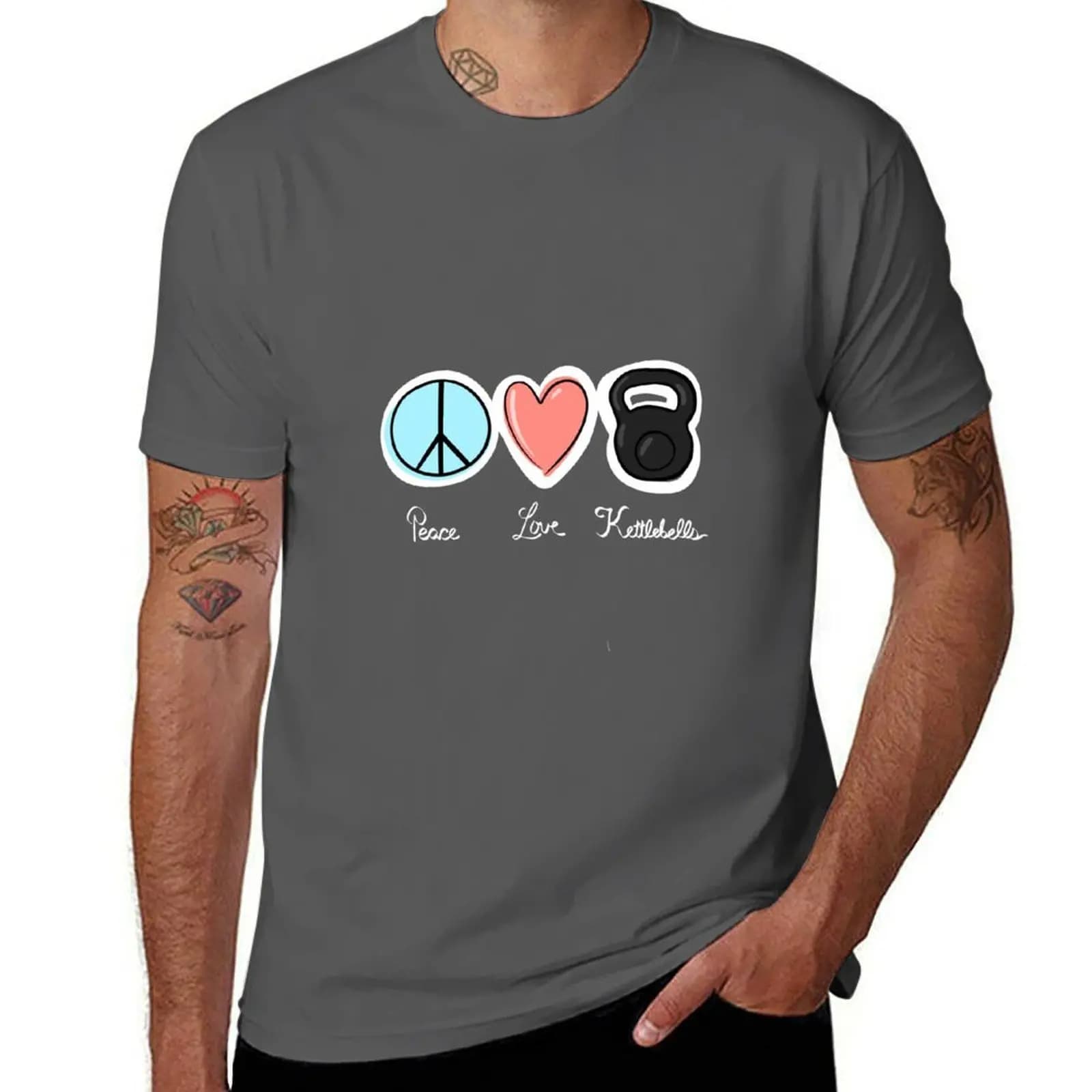 T-shirt Peace Love kettlebells, casual short sleeve shirt for streetwear