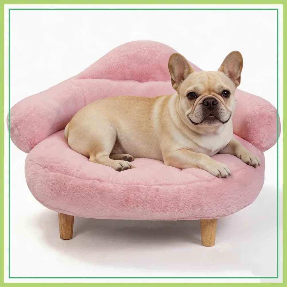 Cuccia rialzata per cani con cuscino, grazioso divanetto per cani di taglia piccola e media, rivestimento lavabile e gambe in legno, moderna cuccia da interno per animali domestici