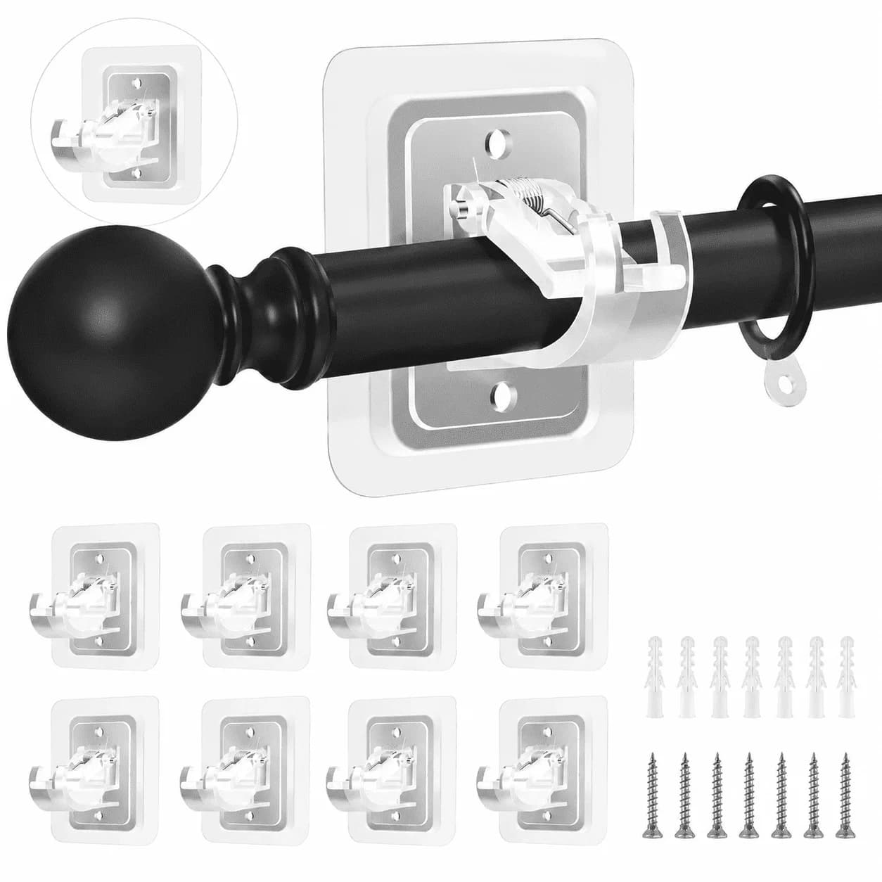 Curtain Rod Hook Brackets, Universal Wall Mounted Curtain Rod Holders for 0.39 to 0.78 Inch Poles, Side Opening Support, White