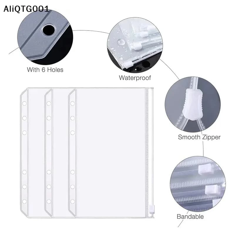 8 buste in PVC con cerniera per raccoglitori, formati A5, A6, A7, organizer per documenti, inserti a fogli mobili per denaro e archiviazione budgetaria