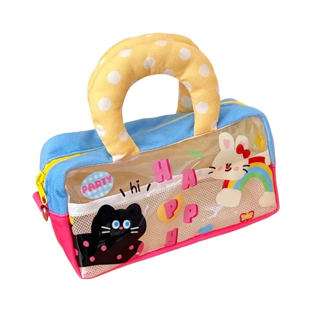 Astuccio per Cancelleria Y2K a Tema Cartoni Animati, Grande Capacità, in PVC Coreano, con Animali (Orso, Coniglio, Cane), per Cosmetici, Carte e Penne, Estetico