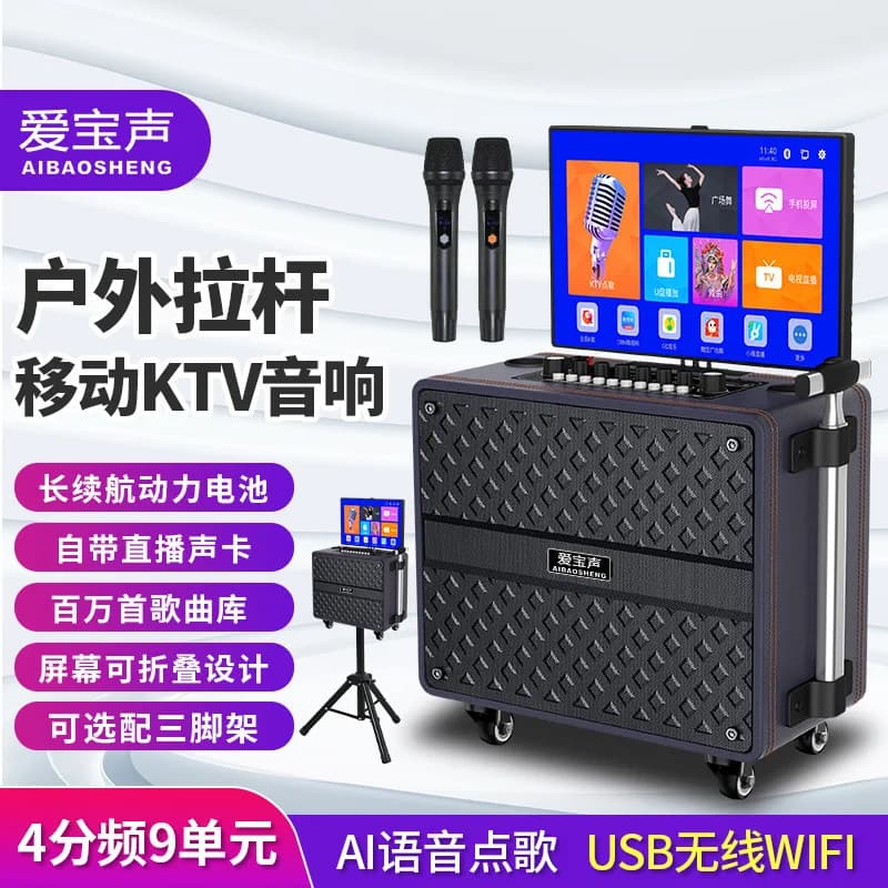 Altoparlante Portatile Smart con Trolley, Macchina Karaoke All-in-One con Schermo Touch e Microfono, Lettore di Canzoni Integrato