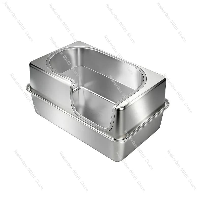 Lettiera per Gatti Extra Large in Acciaio Inossidabile, con Bordi Alti, Vasca Profonda Rinforzata, Apertura Superiore, Toilette per Gatti Senza Chiusure, Senza Giunture, Antiruggine