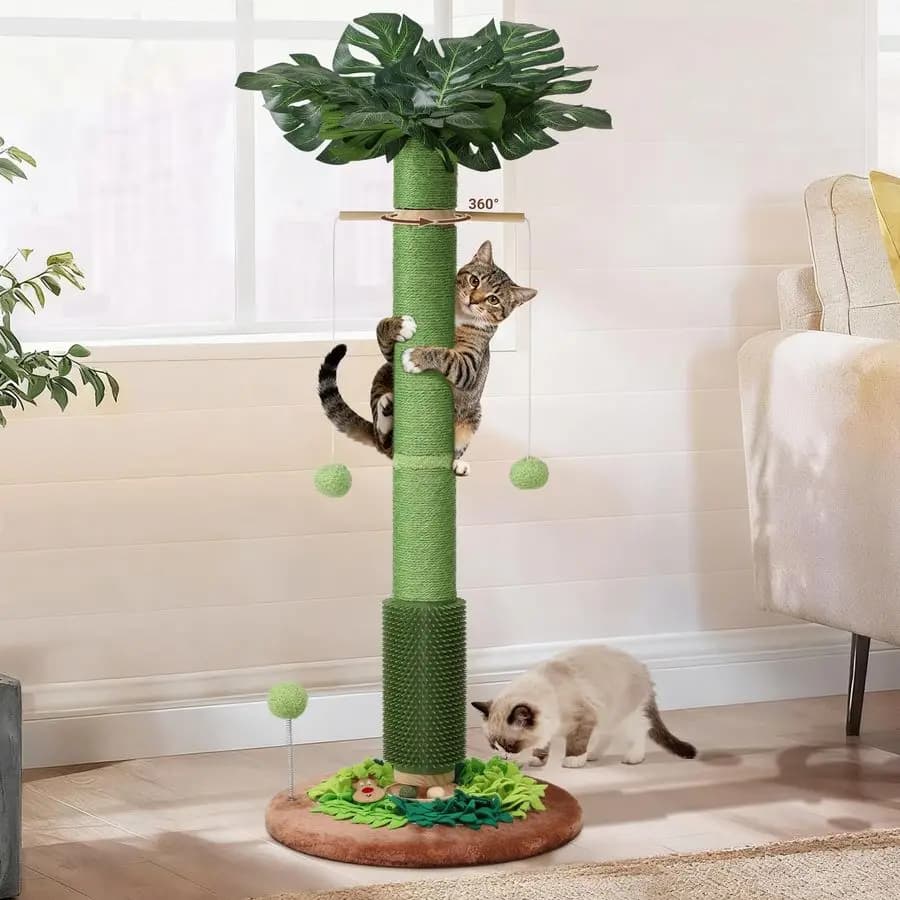 Tiragraffi per Gatti a Forma di Palma, 40 cm di Altezza, Tiragraffi in Sisal per Gatti da Interno Adulti con Giocattoli Sospesi