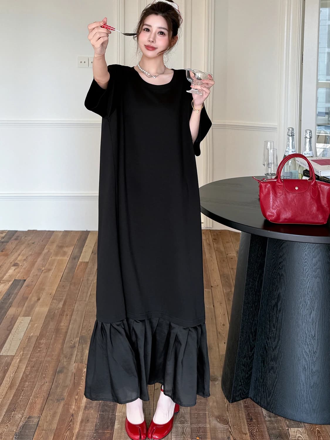 Slimming round Neck Loose Dress Elegant Casual Style Short Sleeve A-Line Skirt Summer Fashion Women's Clothing Maxi Dress
