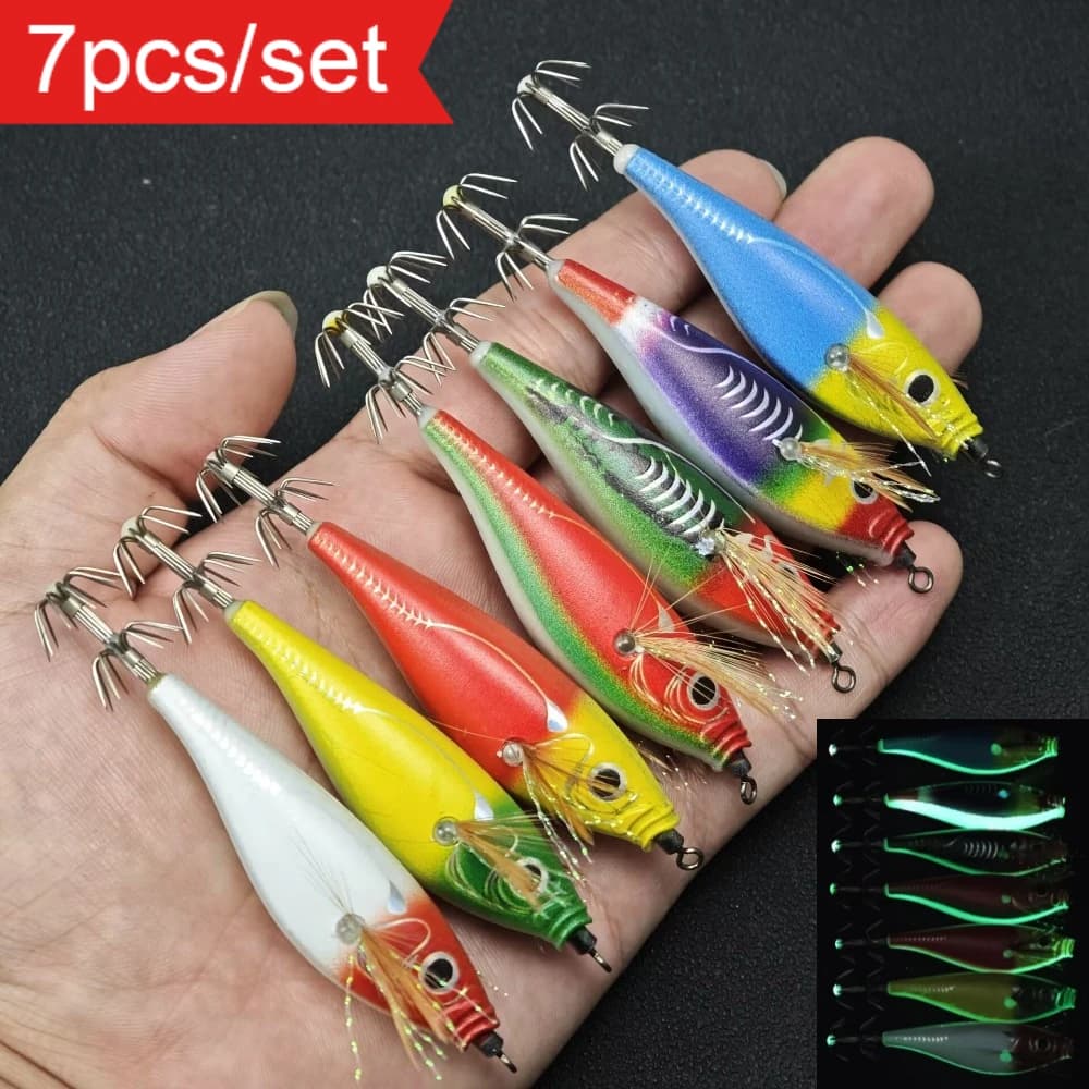 Ackibbik 7pcs/set 8.5cm Cuttlefish Fishing Accessories Sea Shrimp Baits Horizontal Squid Jig Lure Saltwater Shrimp Fishing Lures