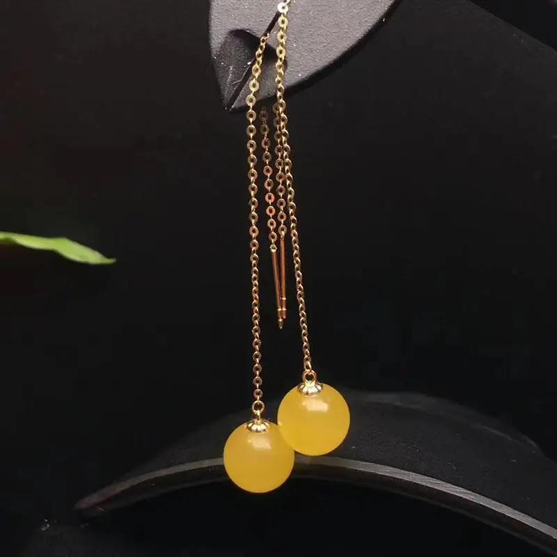 Versatile Yellow Earrings with Round Beads, Suitable for Daily Use and as Hair Accessories