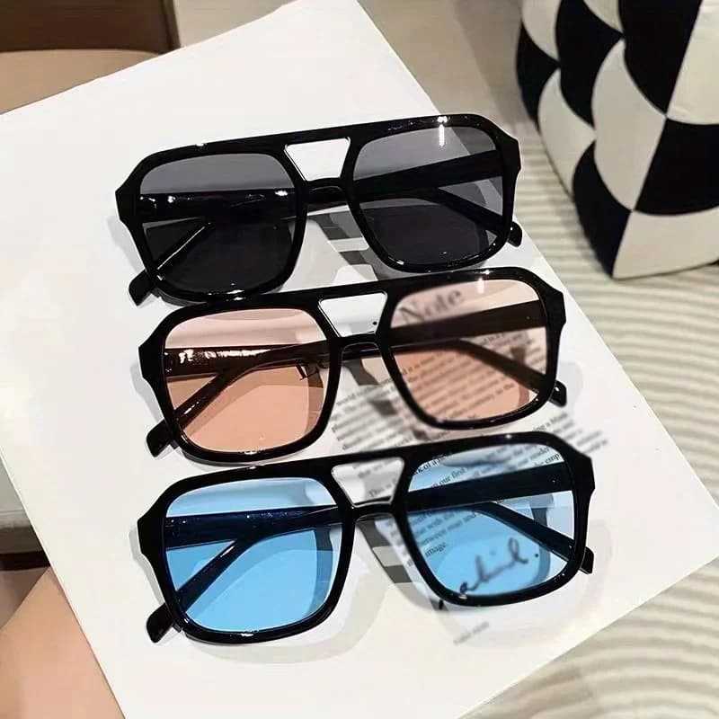 2 pcs- Vintage Men's Square Sunglasses Thick Montature Double Bridges Women's chic polygonal sunglasses
