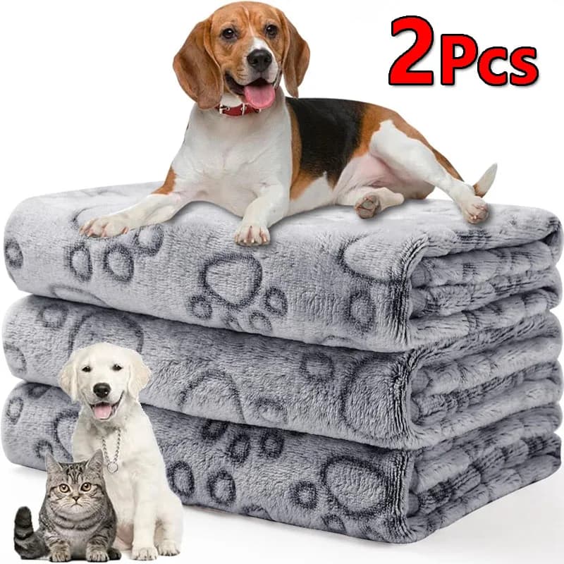 2PCS Soft Fluffy High Quality Dog Blanket Flannel Dog Sleeping Blanket Paw Print Pattern Pet Mat Warm Comfortable Cat Blanket