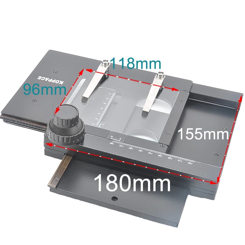 KOPPACE Fase per microscopio Movimento orizzontale 75mm Verticale 55mm XY Fase mobile per installazione microscopio stereo Dimensioni 95mm