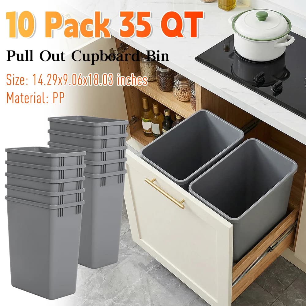 Confezione da 10 contenitori per rifiuti da 35 QT, facili da pulire, per bagno, lavanderia, soggiorno, casa, ufficio