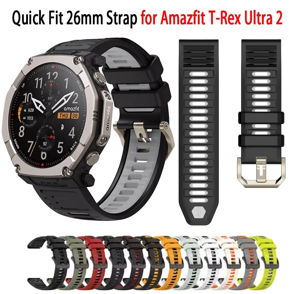 26mm QuickFit Silicone Band for Amazfit T-Rex Ultra 2 51mm Watch Strap Breathable Sport Waterproof Replacement Wristband