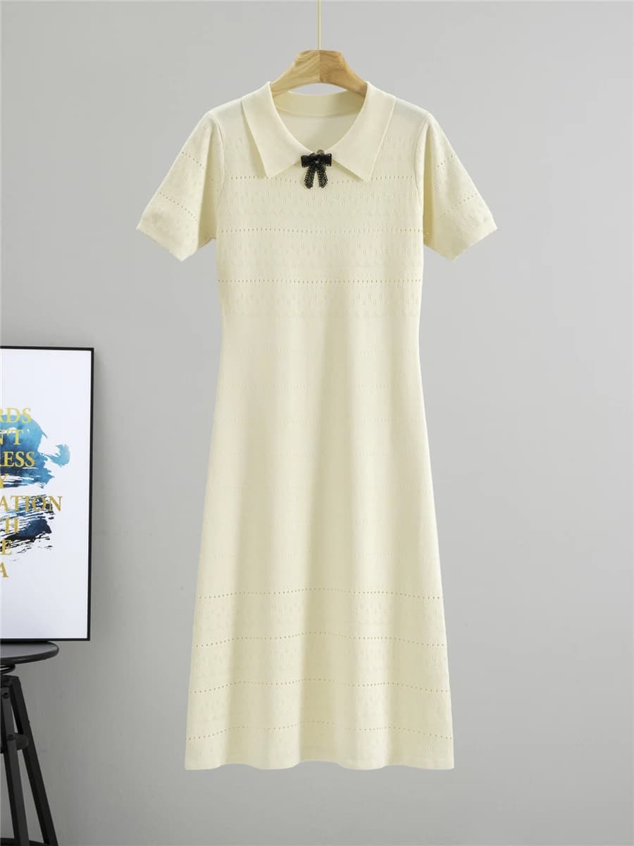 Elegant Sweet Casual Women's Dress Fashionable Youthful Midsummer Knitted Elastic Polyester Viscose Blend H-Line Skirt