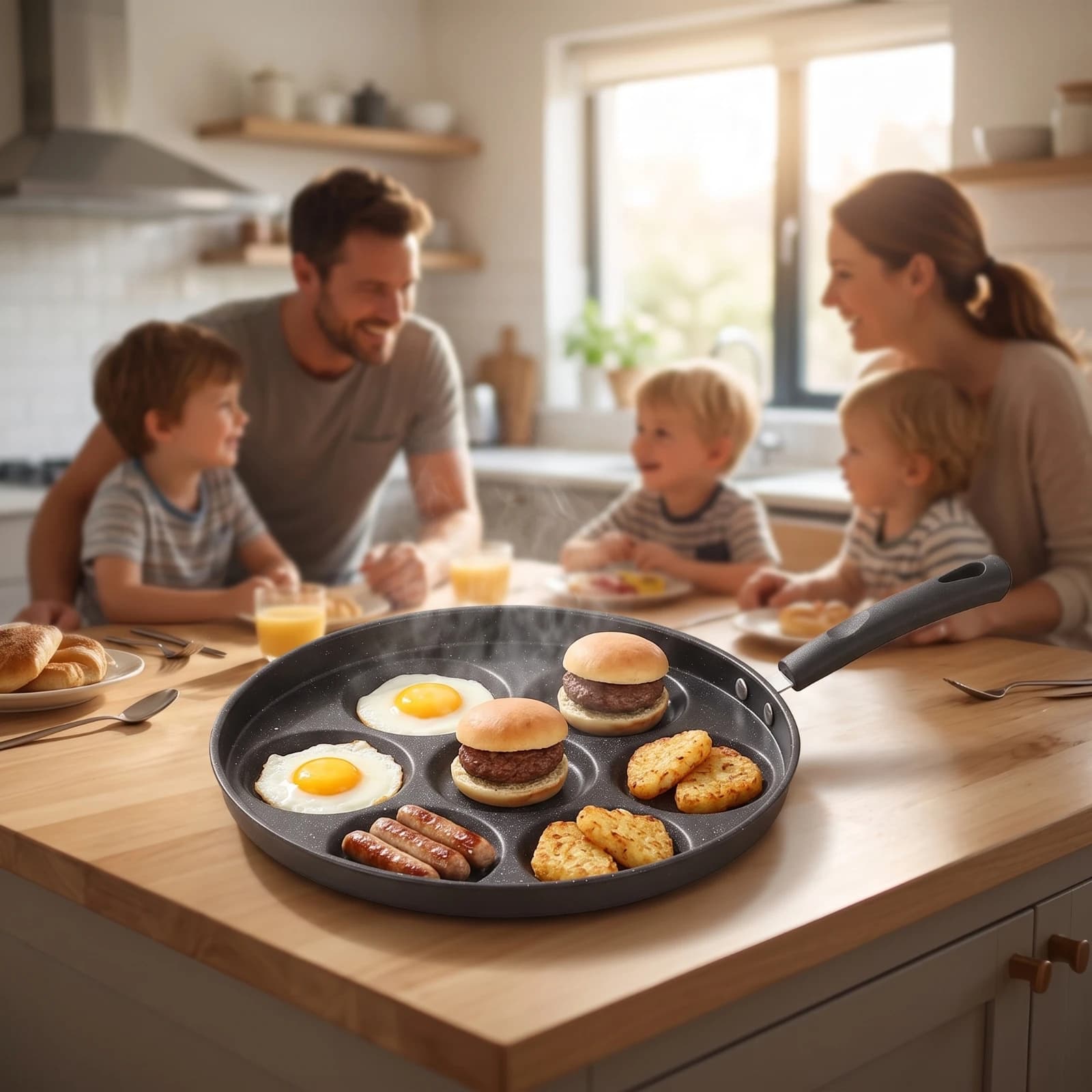 7-Cup Egg Pan Divided Egg Frying Pan Skillet Multi-Cavity Cookware Maifan Stone Style for Families, Breakfast, Kitchen