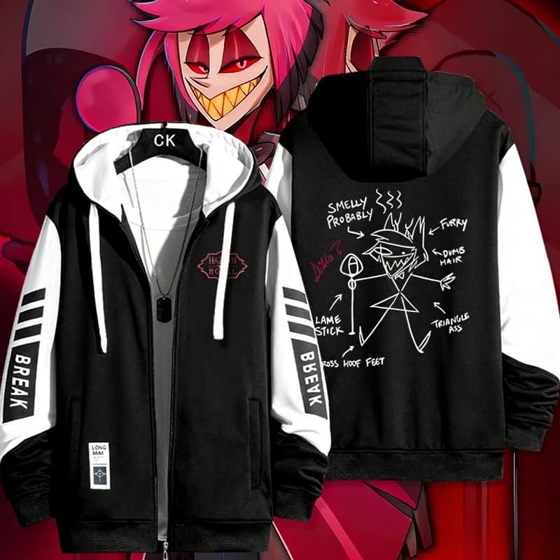 Giacca Cardigan Hazbin Hotel Anime per Uomo e Donna, Casual, Larga, a Maniche Lunghe, con Grafica di Personaggi Cartoon