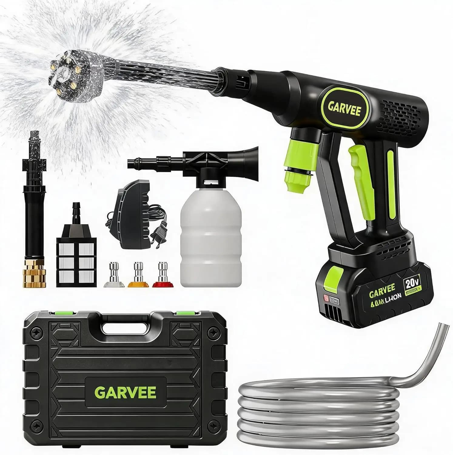 Cordless Pressure Washer, 320 PSI 20V Brushless Battery Powered Portable Handheld Washer, 6-in-1 Nozzle & Foam Cannon, 26ft Hose,Rechargeable Compact Power Washer for Car, Patio, Fence Wall Clean
