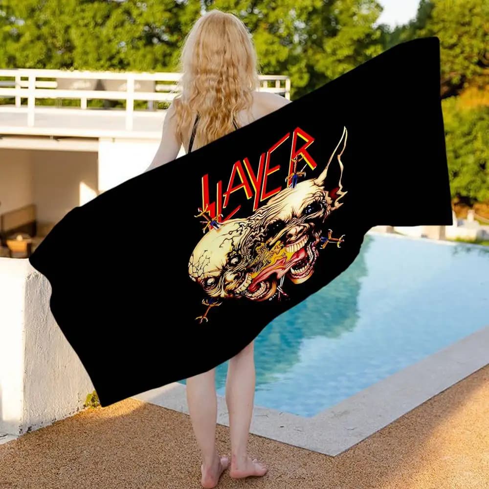 Heavy Metal Band Slayer Anime Beach Swimming Towel Soft Absorbent Washcloth Children's Gifts For Kids Travel Camping Gym