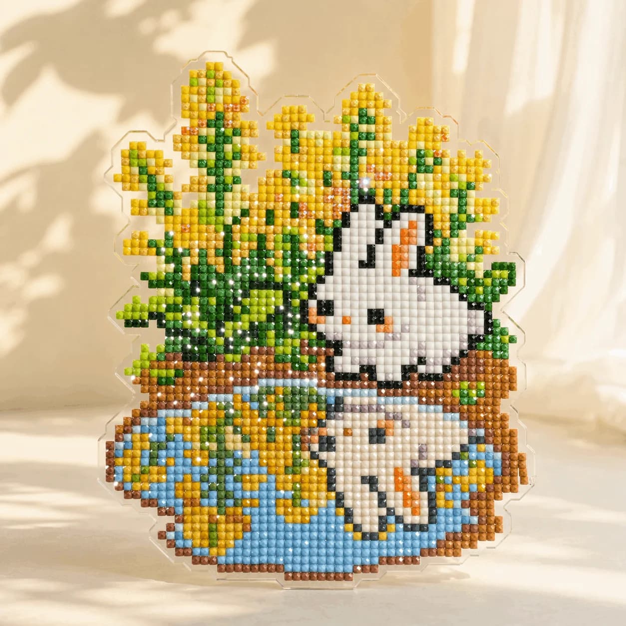 FOREVERYOUNG 5D Diamond Painting Acrylic Ornament, Cute White Rabbit With Sunflower DIY Diamond Mosaic Desktop Decor Handmade