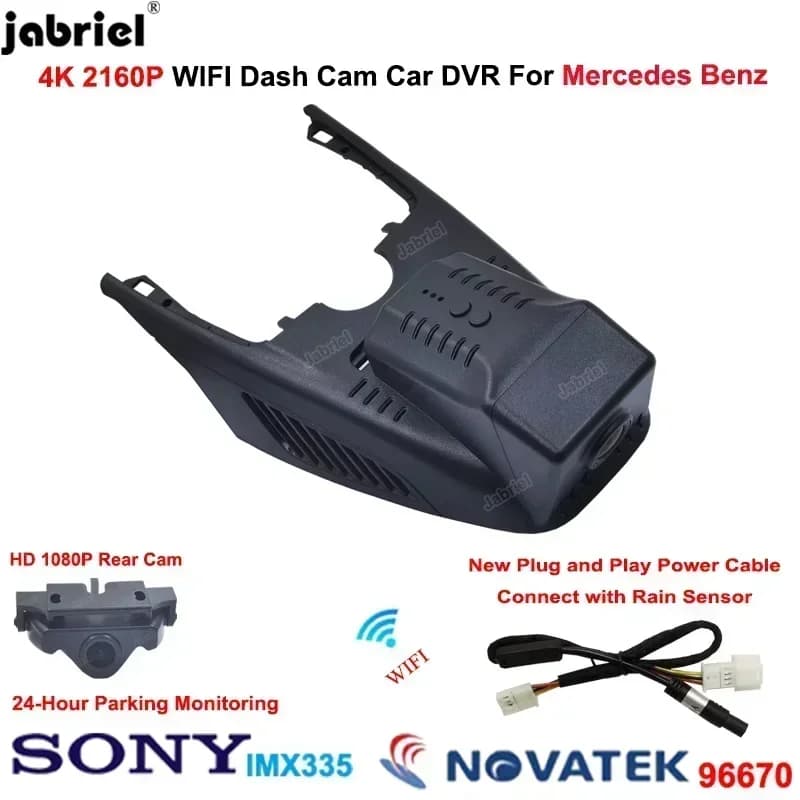 Jabriel Plug and Play 4K WIFI Videoregistratore DVR per auto per Mercedes Benz E260 2021 2022 2023 2160P Dash Cam 24H Monitor di parcheggio