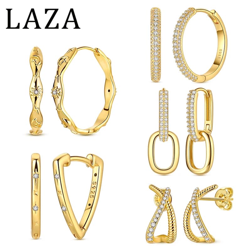 Fashion Gold Woman Hoop Earring 925 Sterling Silver Sparkling Zircon Round Ear Stud Earrings Fine Jewelry Lover Anniversary Gift
