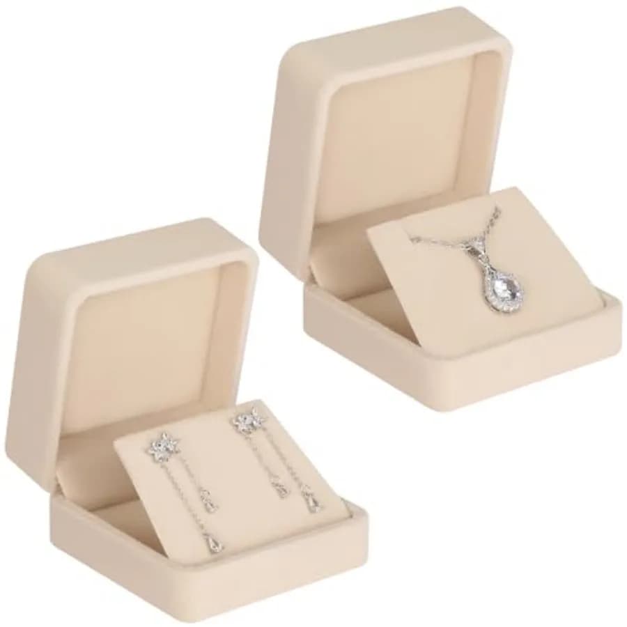 2 Pcs Velvet Dangle Earring Gift Box for Women APRICOT Small Jewelry Organizer Case, Dangle Earring Stud Holder Boxes, Elegant