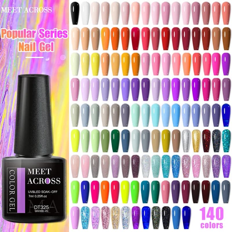 MEET ACROSS Smalto gel per unghie serie popolare da 7 ml 140 colori Soak Off UV/LED Smalto gel per unghie a lunga durata per unghie manicure