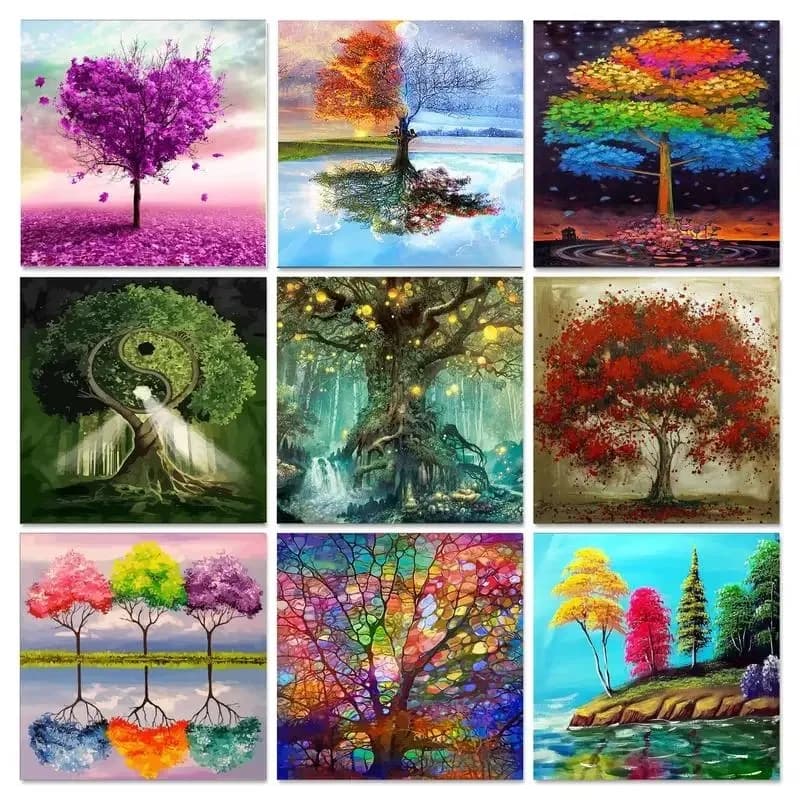Painting By Numbers Tree HandPainted Oil Painting Scenery Picture Paint Home Decor Unique Gift