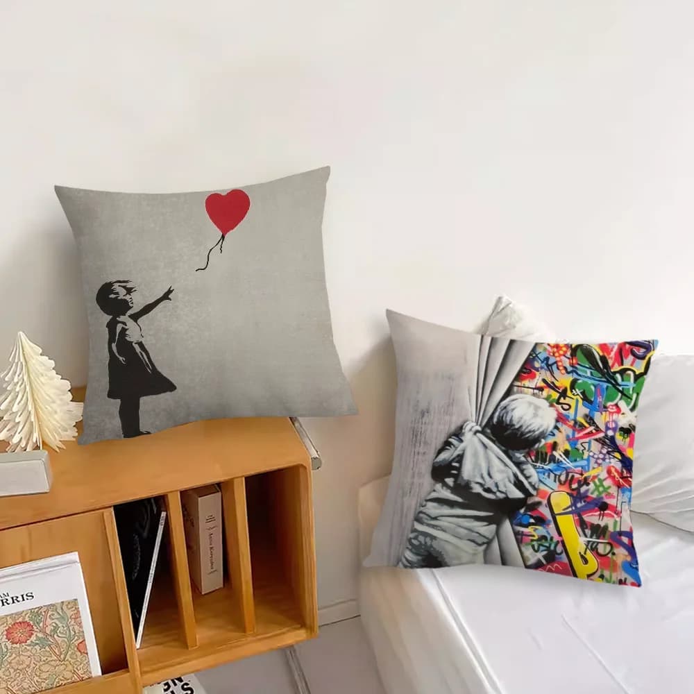Banksy Street Graffiti Art cushion cover Soft Cushion Cases for Farmhouse Sofa Decor Home Decorations and Protector