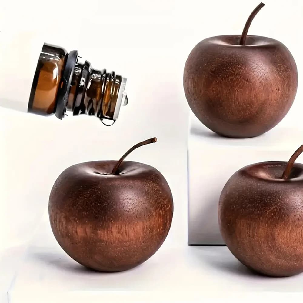 Diffusore di Aromi Naturale in Legno a Forma di Mela - Diffusore di Olio Essenziale Senza Acqua al Sandalo, Senza Batteria, Forma Realistica per Casa/Auto e Regali