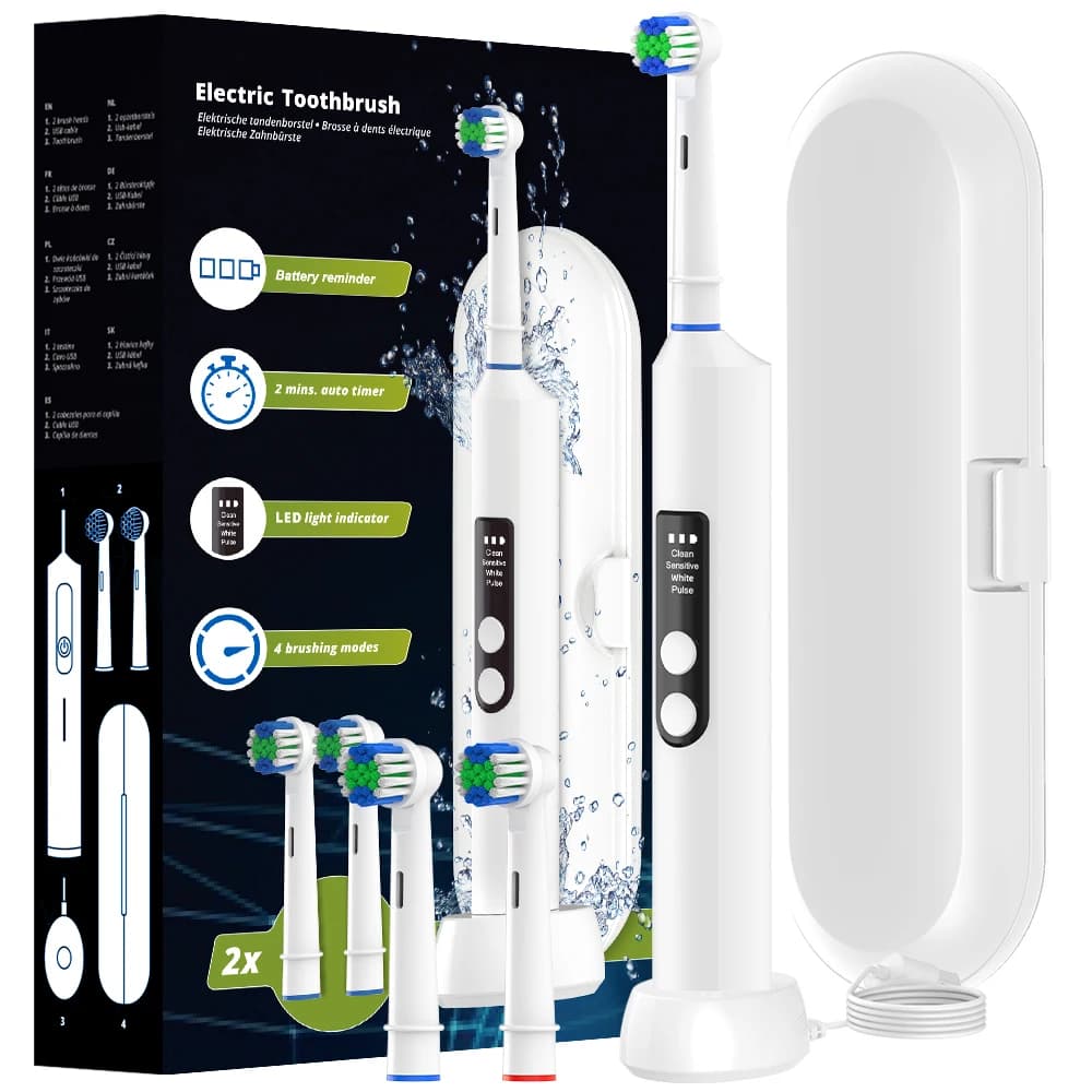 Electric toothbrush with intelligent rotating wireless charging, 4 mode rechargeable rotating toothbrush compatible with B oral heads
