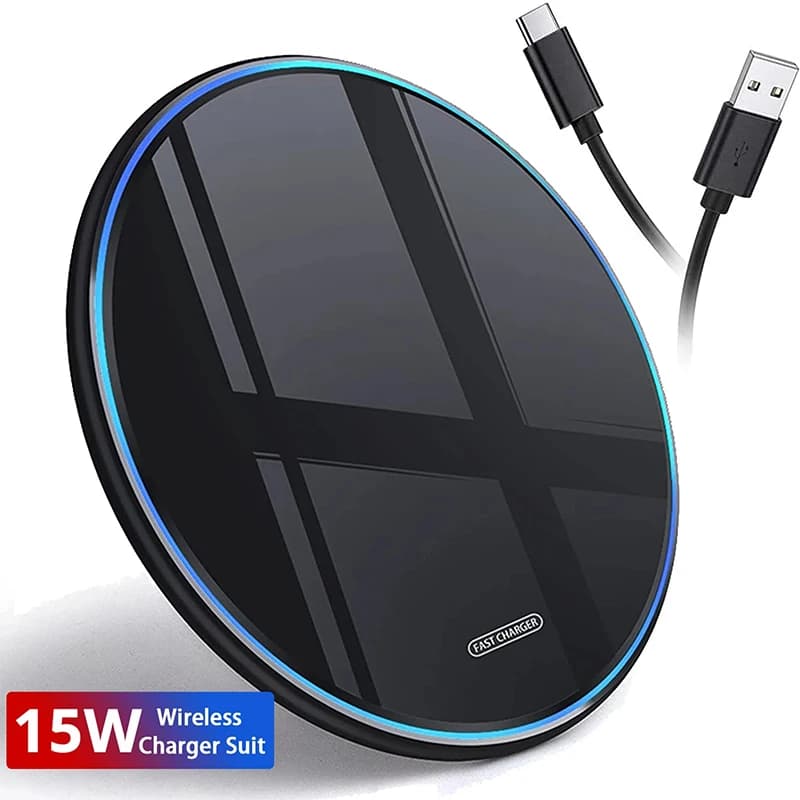 Caricatore Wireless Rapido 15W per iPhone 14 13 12 11 Pro Max Samsung Xiaomi, Stazione di Ricarica a Induzione Veloce