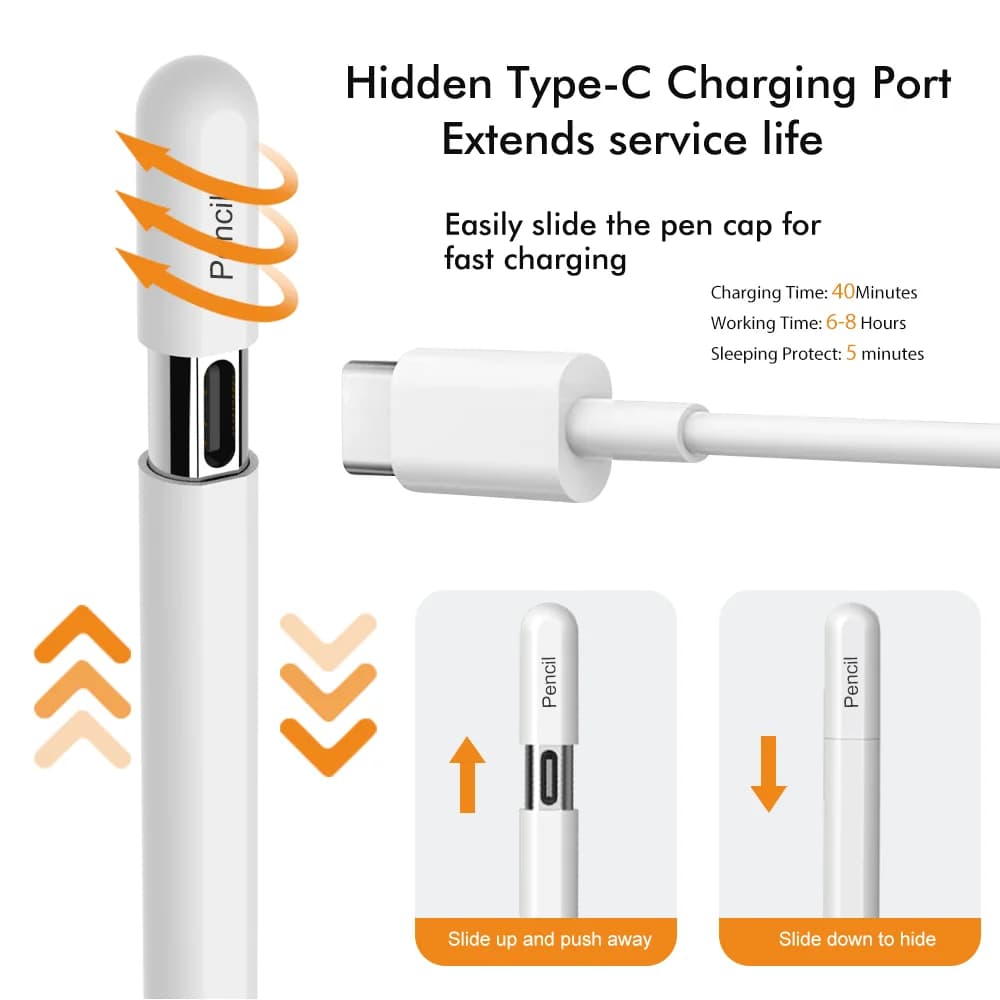Punta di ricambio per Apple Pencil Pro, Penna Touch per iPad 11 13 M2 M3 M4 Mini 7a 9a 8a Generazione, Stilo per Tablet con Ricarica Type-C, Penna per Schermo