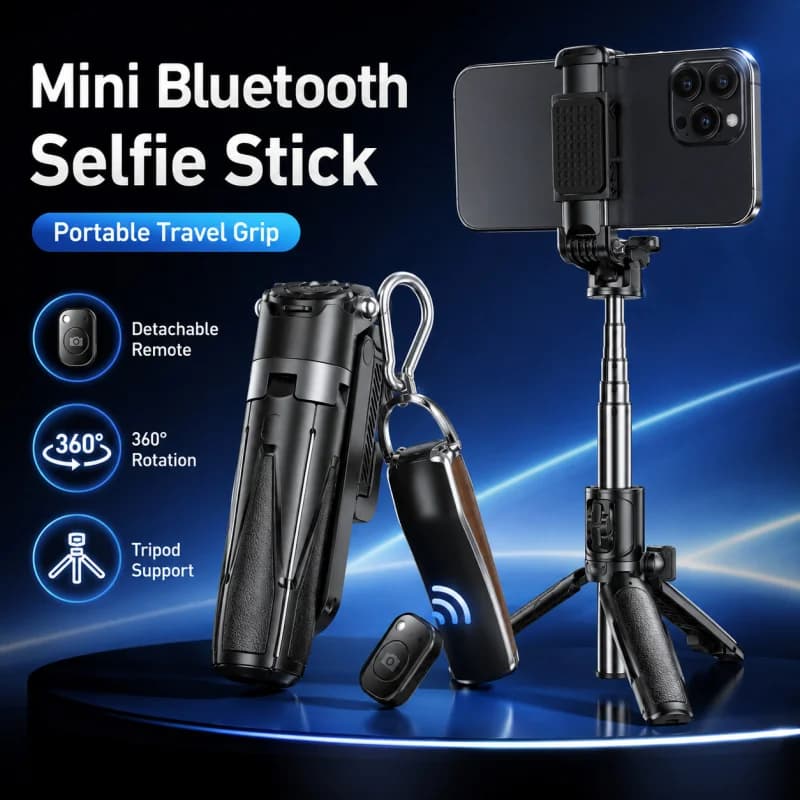 Mini Bluetooth Selfie Stick, Extendable Portable Phone Tripod Stand, Universal Smartphone Remote Shutter Holder for Travel V